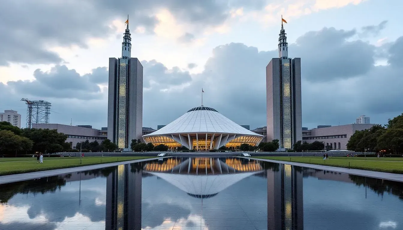 Filming in Brasília with the National Congress and modernist skyline